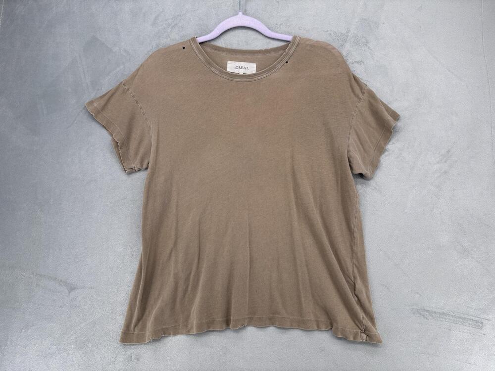 THE GREAT. Distressed Shirt Womens S Light Brown Basic 100% Cotton Grunge